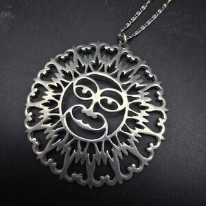 Reed and Barton Pewter Aztec Sun Face Necklace Pendant